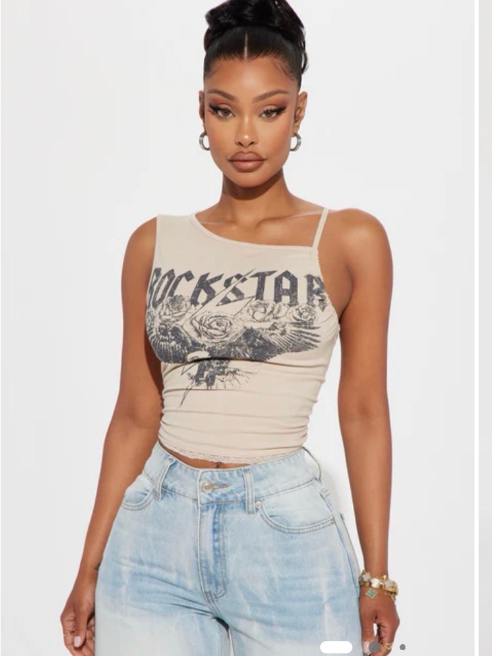 Fashion Nova Beige Asymmetrical Strap Rockstar Camisole